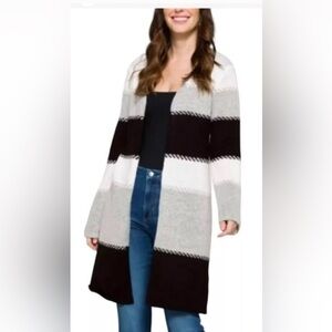 NEW…Fortune + Ivy CharterBlack and Gray Striped Long Cardigan
